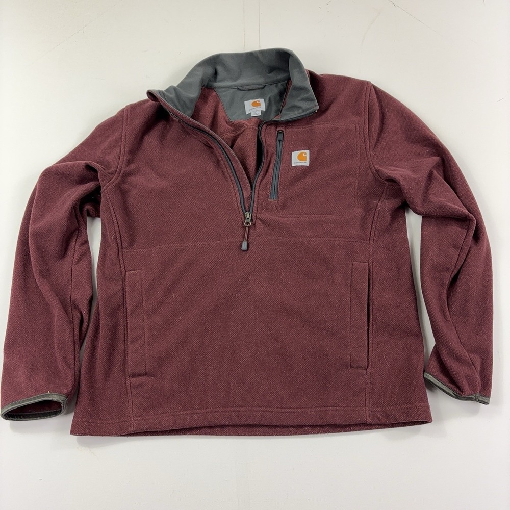 Carhartt 103831-228 Fleece Jacket Mens Medium Red 1/4 Zip Stand Collar Workwear